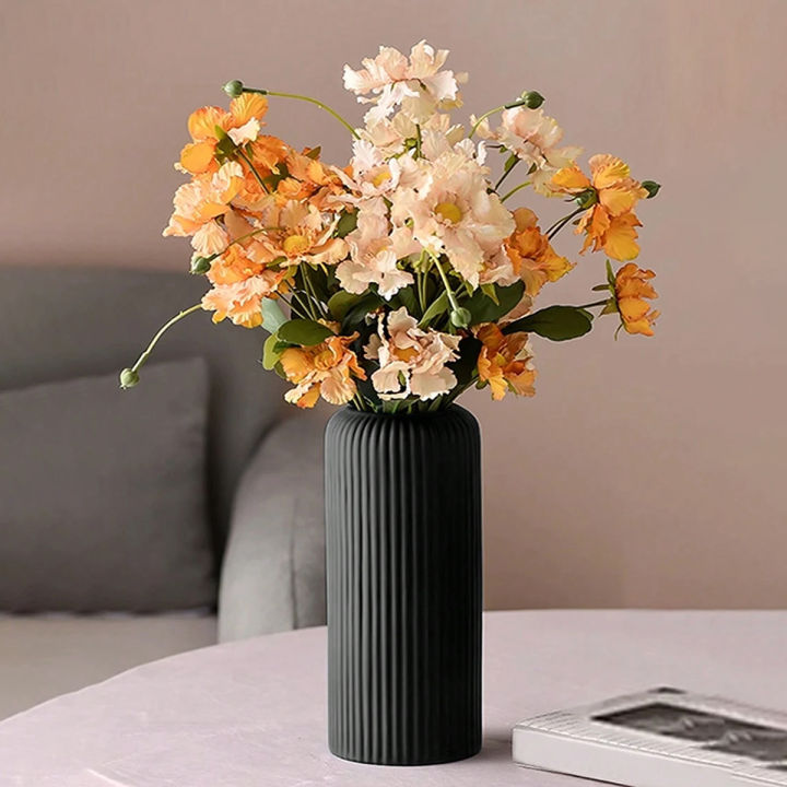 Striped Ceramic-Like Plastic Vase for Flowers, Decorative Floral Arrangement Display, Creative Little Flower Vase home decoration item