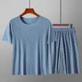 Men's Hot Selling Summer Printed Ice Silk Home Suit Set, Tencel Casual Silk Smooth and Cool Sleepwear Short Sleeved Shorts Set.