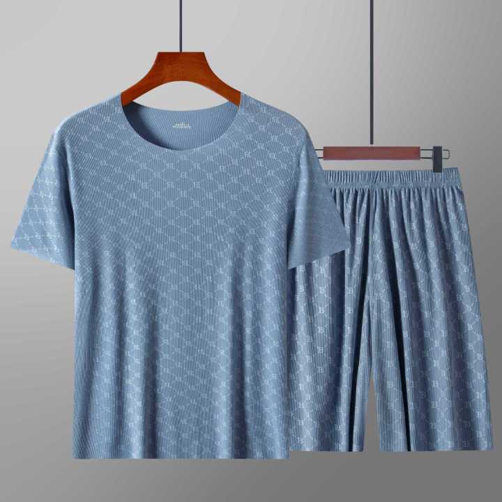 Men's%20Hot%20Selling%20Summer%20Printed%20Ice%20Silk%20Home%20Suit%20Set,%20Tencel%20Casual%20Silk%20Smooth%20and%20Cool%20Sleepwear%20Short%20Sleeved%20Shorts%20Set%20-%20Image%204