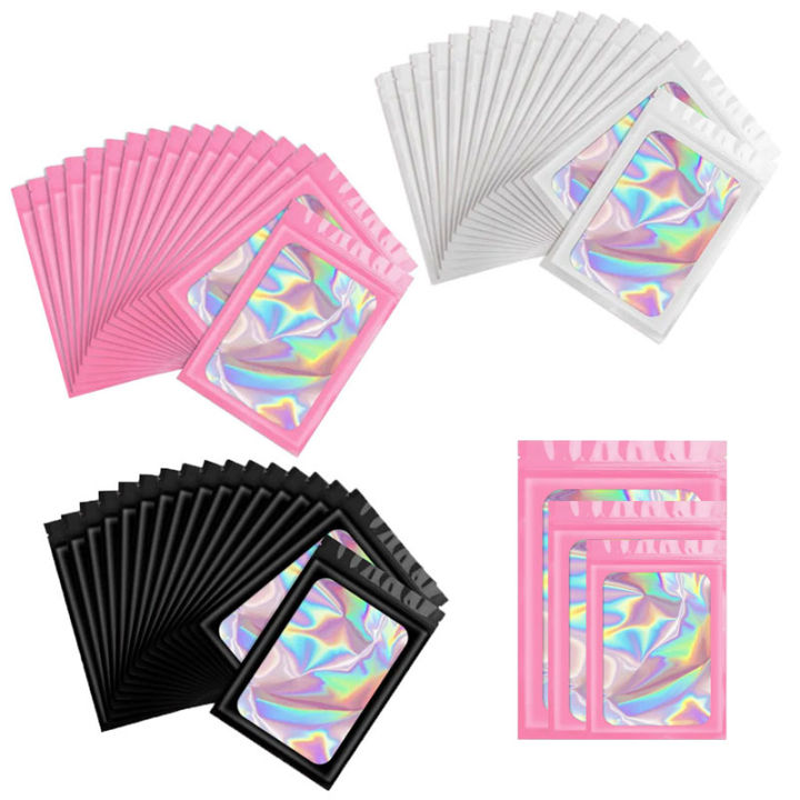 20/50pcs Mylar Bags Holographic Laser Color Plastic Packaging Pouch Jewelry Retail Storage Pouch Zip Lock Bag