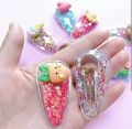 6 pcs Girls glitter star jelly tic tac pins - girls hair accessories - multicoloured mix character star filled silicon hair pins for girls and babies. 
