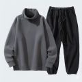 Men's Cozy Polar Fleece High-Neck Sweatshirt & Jogger Set. 