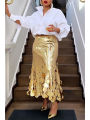 Women's Plus Size Formal Skirts Elegant Gold Long Sequin Party Club Evening High Waist Skirts Female Casual Cocktail Skirts. 