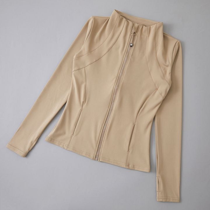 Yoga%20sport%20wear%20spandex%20full%20Zip%20Long%20Sleeve%20yoga%20jacket%20with%20Thumb%20Hole%20without%20hood%20Women%20Coat%20-%20Image%203