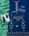 3 Piece / Three Piece Women's Embroidered Dhanak Suit | Embroidered Shirt, Trouser & Dhanak Dupatta | Ladies Winter Dress. 