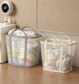 Nylon Mesh Laundry Basket with Handle Breathable Folding Portable Dirty Clothes Organizer Bags Large Capacity Toys Storage Bag.