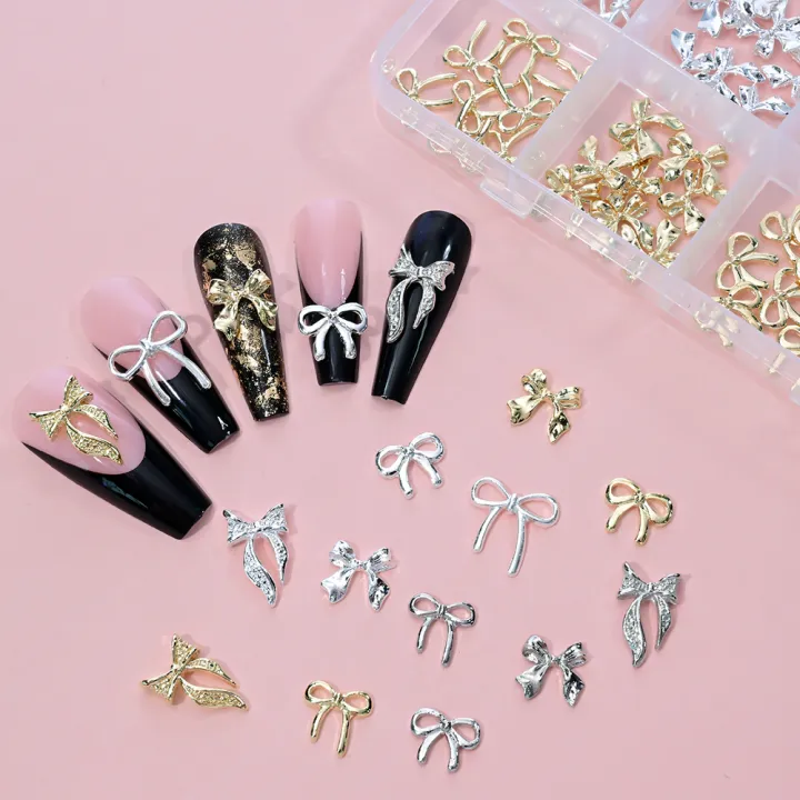 96/50Pcs%203D%20Bowknot/Ribbon%20Metal%20Nail%20Art%20Charms%20Sliver/Gold%20Alloy%20Bows%20Nails%20Rhinestones%20Decor%20Luxury%20DIY%20Manicure%20Accessories%20-%20Image%202