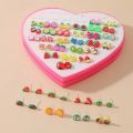 72/Pieces which is 36/Pairs of Studs, Furit, Animal and Flowers Earrings with heart shape Box Colourful and Random Studs earrings set 20% Discount for limited time only best for girls  birthday gift. 