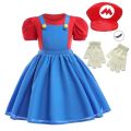 Super Bros Stage performance movie cosplay girls puff Sleeve Top+Dress Girl Halloween Birthday Party Cosplay. 