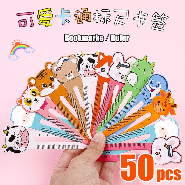 50pcs Cute Cartoon Ruler Bookmark Creative Animal Paper Bookmark Kawaii ...
