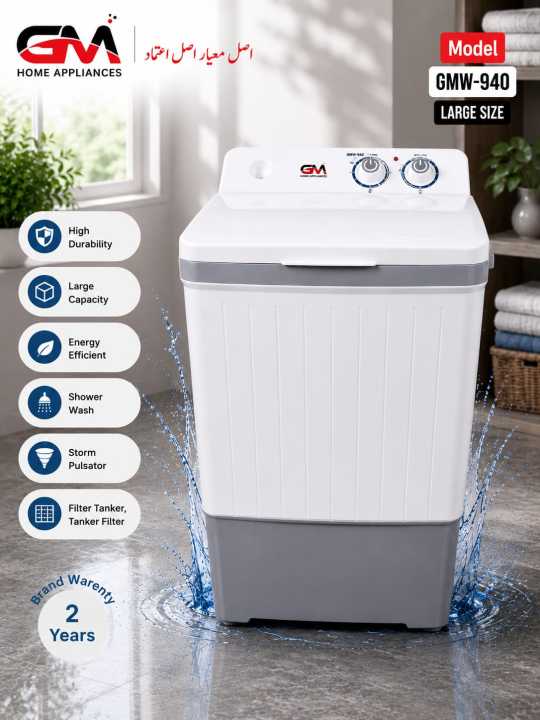 Washing Machine GMW-940 Pure Grey | 5 Suits Washing Capacity | Full Pure 3D Design | GM Home Appliances