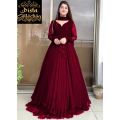 Two Layer Border Front & Back Lace work Long Flare Maxi With Plain Duptta 3PCs. 