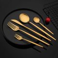 6Pcs Dinnerware Set Matte Gold Knife Fork Dessert Spoon Tableware Cutlery Set Stainless Steel Flatware Kitchen Dinner Set. 