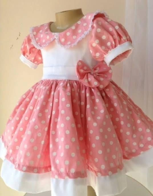 White dot peach frock for baby girl