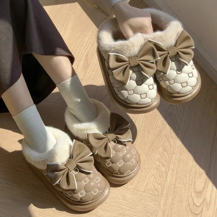 Platform%20Ankle%20Boots%20Female%20Bowknot%20Designer%20Winter%20Snow%20Booties%20Indoor%20Fluffy%20Slippers%20Women%20House%20Flats%20Fashion%20Footwear%20Warm%20-%20Image%203