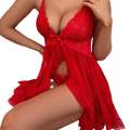 Women's Sexy Lace Babydoll Dress - Sheer Mesh Nightgown with Thong, V-Neck Lingerie Sleepwear. 