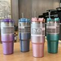 900 ml Stanley Style Insulated Tumbler With Straw - Hot And Cold Aesthetic Sipper - Stainless steel Tumbler Mugs  - Travel Water Bottles - Perfect Gift For College Girls And Boys. 