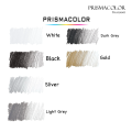 Prismacolor crayons (group White-Black-silver-gold-Gray). 