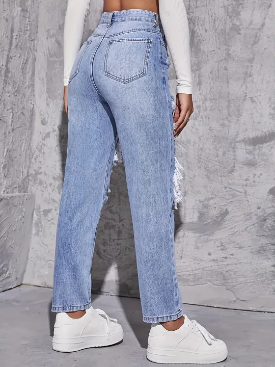 American%20Retro%20Hole-punched%20Jeans%20Women%20High%20Waist%20Straight-crotch%20Loose%20Slim%20Design%20High-street%20Vibe%20Wide-legged%20Dragging%20Pants%20-%20Image%202