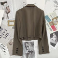 Xpqbb Black Cropped Blazers Woman Trend 2024 New All-match Notched Collar Crop Jacket Women Korean Chic Single Button Suit Coat. 