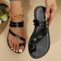 2025 Summer Flat Heel Sandals Women's Casual Simple Fashion Beach Slippers Women's PU Leather Belt Slip-On Gladiator Sandals. 