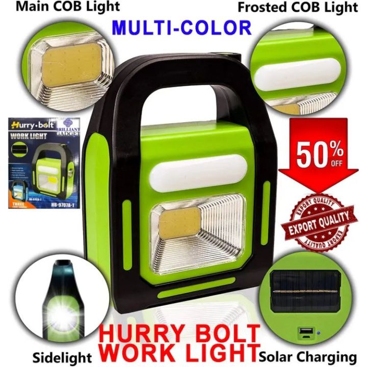 Genuine LED Work Light Hurry Bolt Work Lamp Flashlight Rechargeable Emergency torch Lumens COB 3 solar Lights Spotlights Built-in Battery for Camping Household