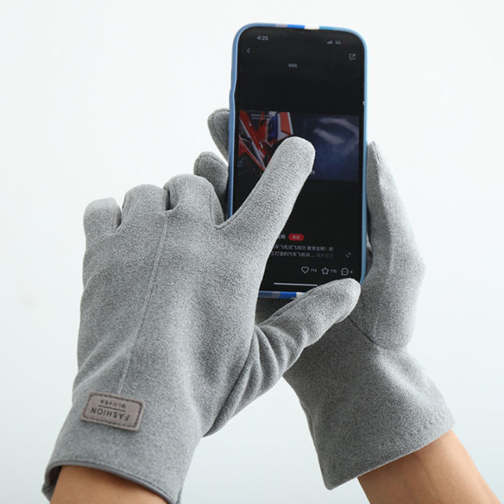 Winter%20Keep%20Warm%20Touch%20Screen%20Plus%20Velvet%20Inside%20Suede%20Mens%20Gloves%20Fashion%20Simple%20Solid%20Thicken%20Man%20Outdoor%20Cycling%20Drive%20-%20Image%203