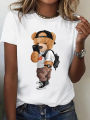 Leisure Comfort Fit Top Women's Activewear Cartoon Bear Pattern Printing Short Sleeve T-shirt. 