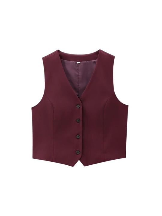 Women's%20Front%20Button%20Fitted%20Waistcoat%20and%20High%20Waist%20Pleated%20Wide%20Leg%20Pants,%20Female%20Two%20Piece%20Sets,%20Fashion%20-%20Image%203