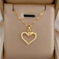 Trendy Heart Stainless Steel Zirconia Necklaces For Women Girls Love Gold Color Metal Necklace Party Birthday Daily Jewelry.