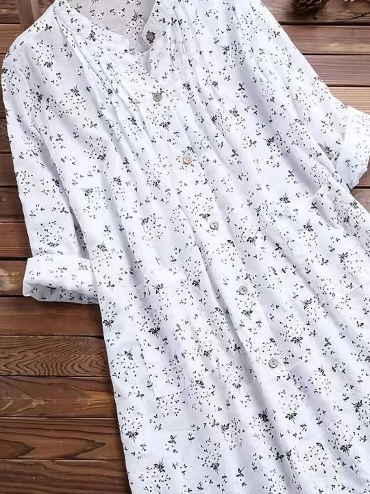 Plus%20Size%20Women's%20Shirts%202025%20New%20White%20Long%20Sleeve%20Casual%20Cute%20Sweet%20Blouses%20Elegant%20Fashion%20Flower%20Printed%20Lapel%20Button%20Up%20Top%20-%20Image%202