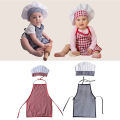 2pcs Baby Chef Costumes Newborn Photography Outfits Cute Gingham Apron and Hat, Infant Photo Props for Role Play & Studio Shoot. 