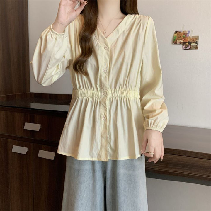 200%20Pounds%20Plus%20Size%20Elastic%20Waist%20Summer%20Shirt%20And%20Blouse%20%20Solid%20Top%20Women's%20New%20In%20Clothes%20Simple%20V-neck%20French%20-%20Image%206