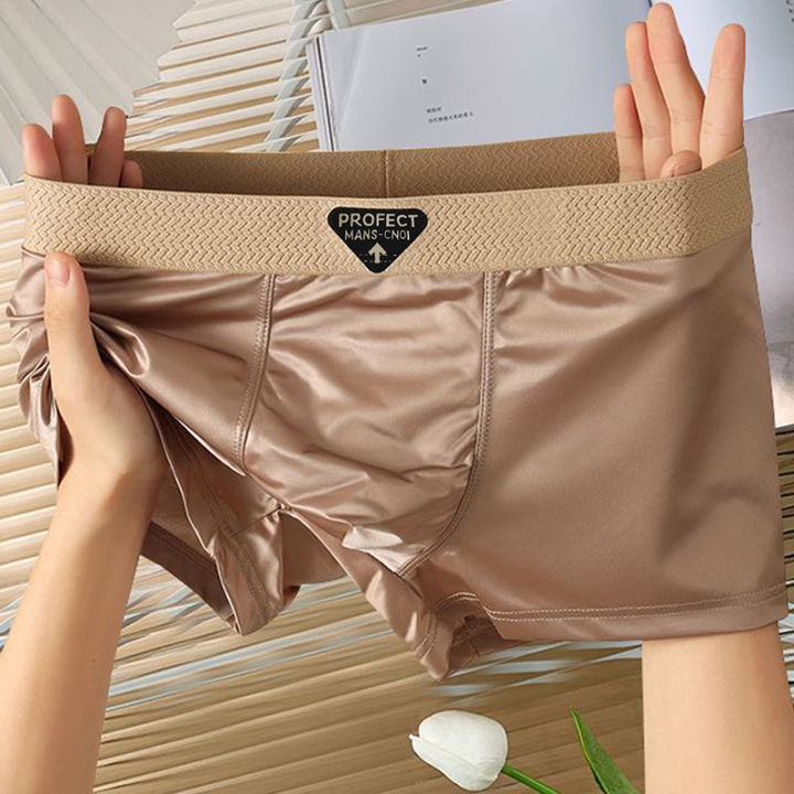 4-Piece%20Of%20Men's%20Underwear%20Summer%20Silk%20Thin%20Breathable%20Ice%20Silk%20Flat%20Angle%20Pants%20Solid%20Color%20Comfortable%20Casual%20Men's%20Underwear%20-%20Image%205
