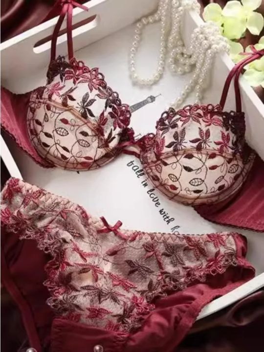 Ultra-Thin Red Lace Bra Set | Plus Size Minimizer Full Bust Underwear| Zodiac Year Women's Lingerie|Slimming Push-Up Design