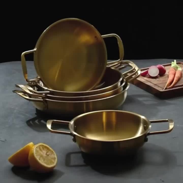 Stainless Steel Cookware Saucepan Dry Pots with Handle Home Cooking Paella Pan Seafood Rice Pot Picnic Snack Plates