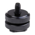 ‥1Pcs 1/4 Hot Shoe Mount Phone Holder Dual Nut Cold Shoe Adapter Bracket For DSLR Camera Accessories. 