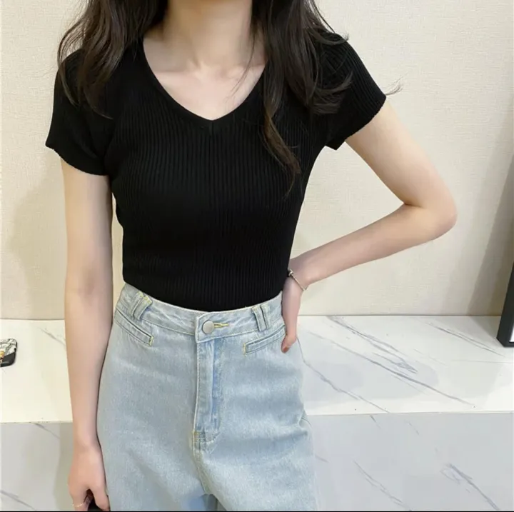 New%20Summer%20Croup%20Ribbed%20Half%20Sleeve%20T%20shirt%20For%20Women%20-%20Image%205