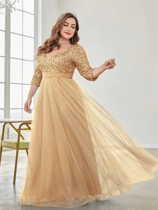 Plus%20Size%20Luxury%20Floor%20Length%20V-Neck%20Evening%20Dress%202025%20Women%20Elegant%20Party%20Maxi%20Dress%20Sequin%20Short%20Sleeves%20Prom%20Cocktail%20Gown%20-%20Image%203