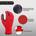 6 Pair Red Nylon Rubber Coated China High Quality Safety Hand Gloves,  Use For Construction,  Agriculture Work, Farm Work, Bike Riding,  All Work Protect Your Hand Safely.... 