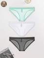 3PCS Casual basic sports knit fabric soft and lightweight solid color low waistMen's breathable quick drying seamless mesh brief.