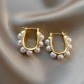 Stylish U-shaped Hoop Earrings Golden Elegant Imitation Pearl Earrings Wedding Party Luxury Accessories Women's  K-. 