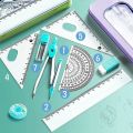 Blue Compass Ruler 7 Pieces Learning Tools Math Drawing Set for Students. 