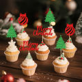 YOMDID 24Pcs Christmas Cake Decorations Holiday Cupcake Toppers for Christmas Cake Toppers Glitter Christmas Decorations. 