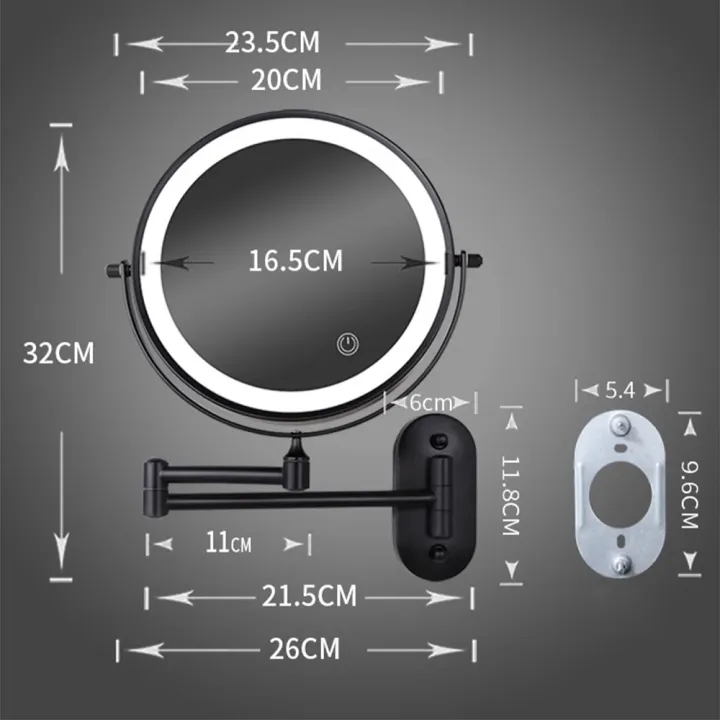 8%20Inch%20Black%20Wall%20Mounted%20Bathroom%20Mirror%2010x%20Magnifying%20Makeup%20Mirror%20Adjustable%20Dimming%20Vanity%20Cosmetic%20Mirrors%20with%20Light%20-%20Image%206