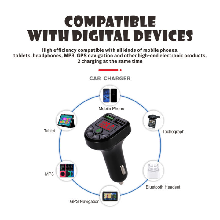 Car%205.3%20FM%20Transmitter%20Bluetooth%20Player%20MP3%20Fast%20Charging%20Dual%20USB%20Interface%20for%20Vehicle%20Portable%20Handsfree%20Call%20Easy%20to%20Use%20-%20Image%203