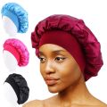 New Women's Satin Solid Wide-brimmed Sleeping Hat Unisex Head Wrap Elastic Band Cap Hair Care Bonnet Night Hat bonnet de nuit. 