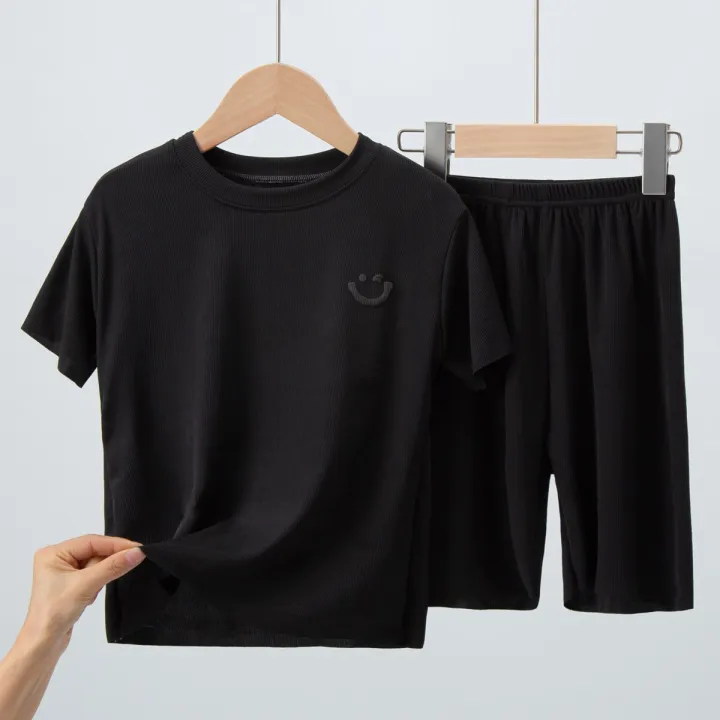 Children's%20Pajamas%20Summer%20Thin%20Short%20Sleeve%20Shorts%20Ice%20Silk%20Big%20Children%20Boys%20Girls%20Home%20Wear%20Set%20Summer%20-%20Image%202
