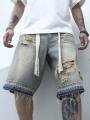 Men Summer Stretchy Denim Jeans Shorts For Men Cargo Casual Wide Leg Elastic Waist Ripped Cargo Baggy Shorts Y2k Streetwear Pant. 