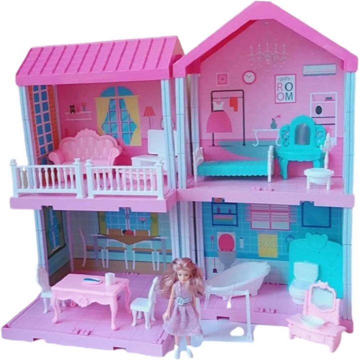 Dream Villa – Doll House with Accessories, and Exclusive Doll and Pets. Includes Furniture, Stickers and Interchangeable Floorings